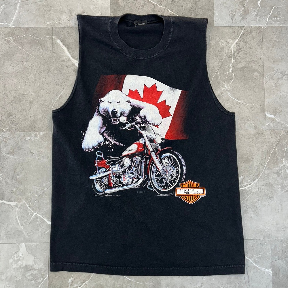 90s Vintage Harley Davidson Graphic Tee Mens Large Sleeveless Canada Polar Bear